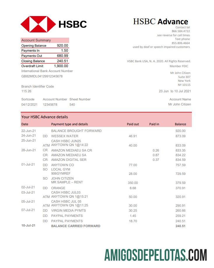 USA HSBC Excel Pdf amostra